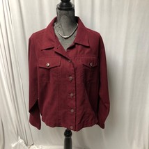 Venezia Jacket Womens 18-20 Maroon Button Up Collared Faux Suede Long Sl... - $17.64
