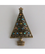 Vintage Colorful Jeweled Christmas Tree Gold Tone Lapel Hat Pin - €7,28 EUR