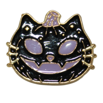 Halloween Black Cat Pumpkin Head Enamel Brooch Pin with Purple Eyes - NEW - £4.68 GBP