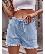 Drawstring Raw Hem Denim Shorts - $56.14 CAD