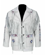 White Western Style Genuine Finished Cow Leather Bead Patches Fringed Ja... - £141.68 GBP