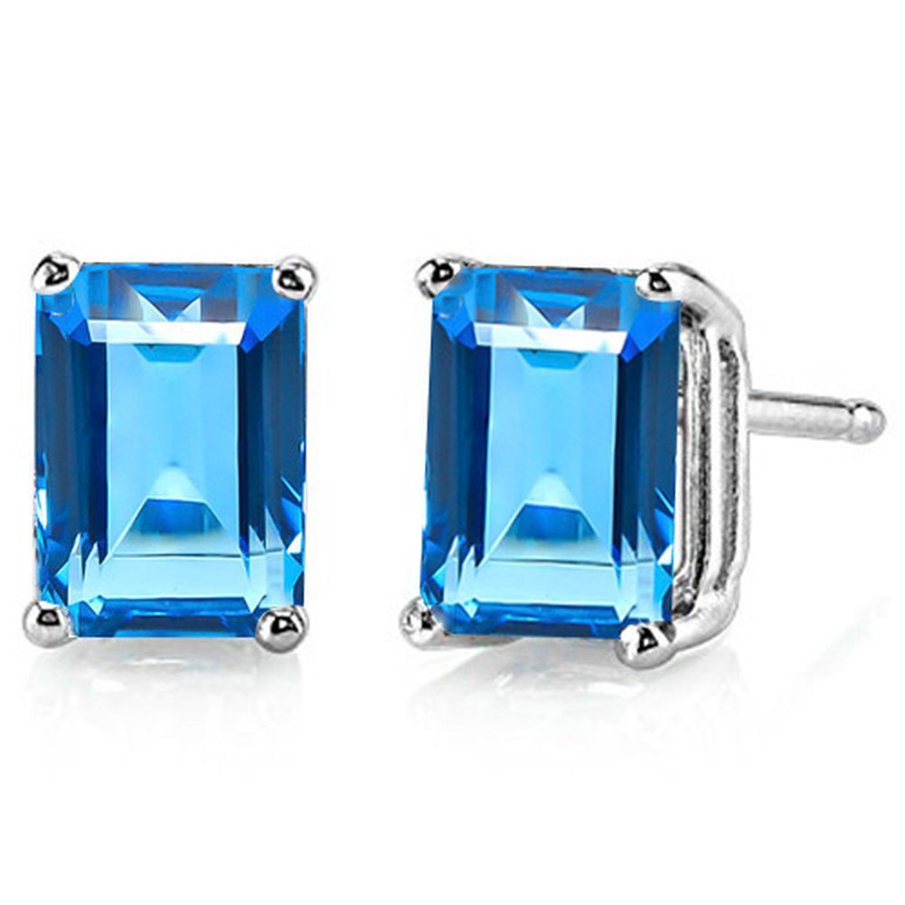 7x5MM Emerald Cut London Blue Topaz 2CTW Stud Earrings in Sterling Silver - $80.63 CAD