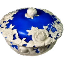 Vintage Moriyama Mori-machi Covered Bowl Blue White Flower Hand Painted ... - £54.81 GBP