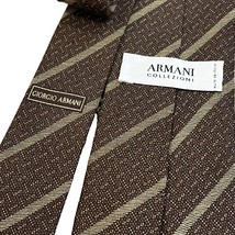 Giorgio Armani Collezioni Men&#39;s Brown &amp; Gold Striped Tie 70% Rayon 30% Silk - $48.00
