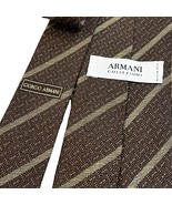 Giorgio Armani Collezioni Men&#39;s Brown &amp; Gold Striped Tie 70% Rayon 30% Silk - $48.00