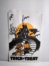 Vintage Halloween Trick or Treat Paper Bag Haunted House Pumpkin Bats an... - $5.66