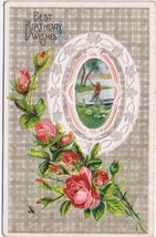 Greeting Postcard Embossed Best Birthday Wishes Roses Boat - £2.28 GBP