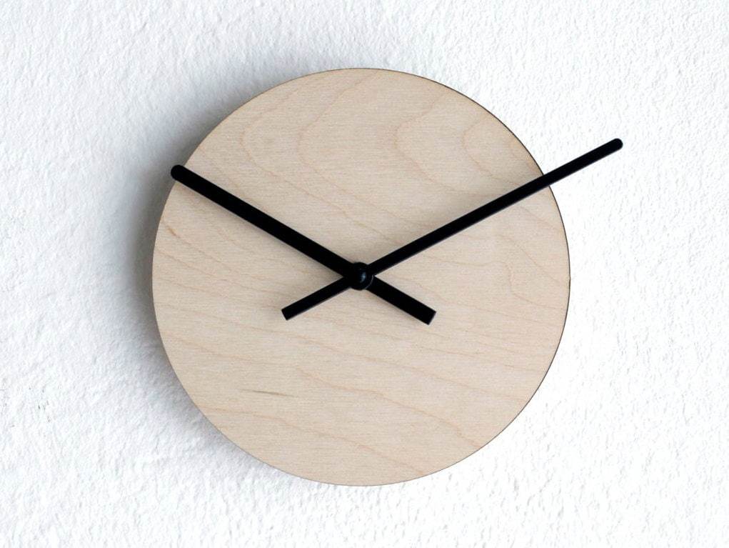 7&quot; Birch Wood Silent Wall Clock, Modern Minimalist Round Timepiece, Styl... - $26.00