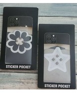 Two (2) Sticker Phone Wallet Pockets ~ Black/Silver ~ ID &amp; Credit Card H... - £11.85 GBP