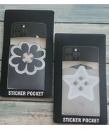 Two (2) Sticker Phone Wallet Pockets ~ Black/Silver ~ ID &amp; Credit Card H... - £11.24 GBP