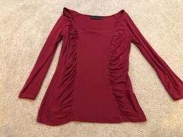 The Limited Womens Ruffle Top Shirt Burgandy Solid Stretch Long Sleeve Sm Basic - $13.99