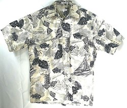 Pierre Cardin Mens Hawaiian Shirt Large Fish Palm Tiki Cotton Casual Collar - $29.69