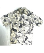 Pierre Cardin Mens Hawaiian Shirt Large Fish Palm Tiki Cotton Casual Collar - $40.73 CAD