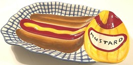 Le Gourmet Chef Ceramic Hot Dog Mustard Glossy Serving Tray Dish Platter - $21.26