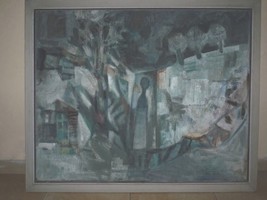 Mula Ben Haim Vintage Oil Painting, Figure in the Doorway, 64.5 x 80.5 cm - $460.00