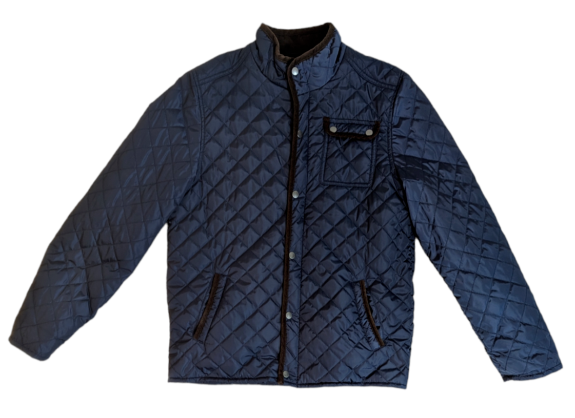 Primary image for CLASS CLUB Boys Dark Blue Quilted Brown Cord Trim Zip Snap Jacket Youth 18/ 20