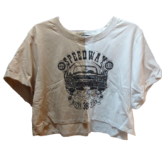 Speedway Motor club Juniors Women&#39;s crop top t shirt XL est 1991 tan white - £8.52 GBP