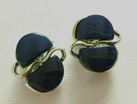Vintage Signed Coro Blue Lucite Silver tone Clip Earrings - £7.11 GBP
