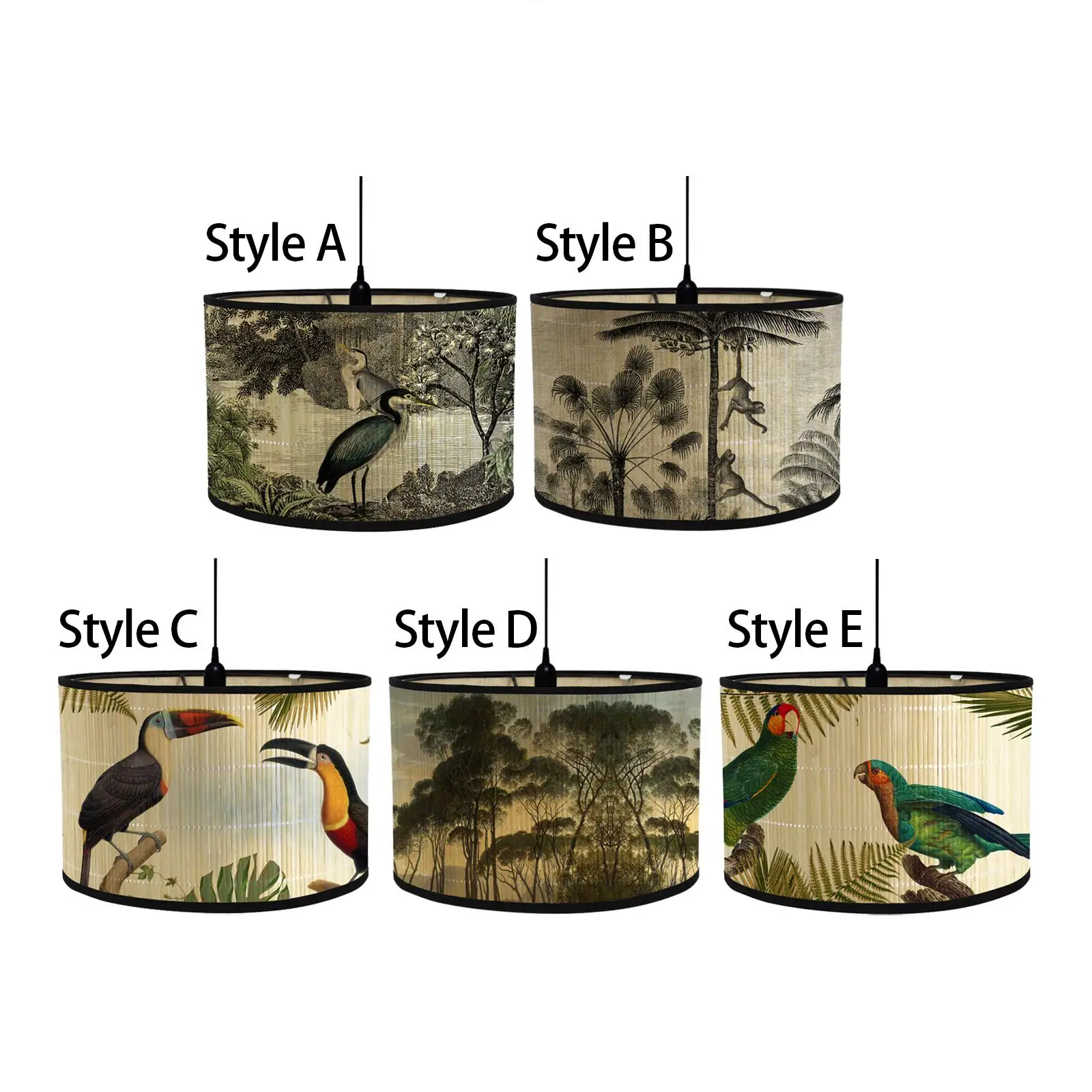 Drum Print Lamp Shade Light Cover 11.8x11.8x8 inch E27 Bamboo Lampshade ... - $22.45+