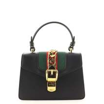 Gucci Sylvie Top Handle Bag Leather Mini Black - £1,553.21 GBP