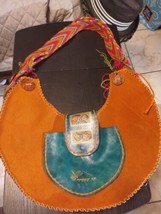 Handmade Colorful tooled leather whip stitch shoulder bag La Libélula  - £21.28 GBP