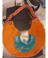 Handmade Colorful tooled leather whip stitch shoulder bag La Libélula  - $26.63
