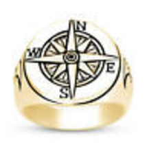 Sterling Silver Historical Half Moon Compass Men&#39;s Ring 14K Yellow Gold Over - £116.40 GBP