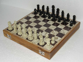 10&quot;x10&quot; Marble Ebony Chess Set Handcrafted gorara stone pieces Play &amp; gifts Art - £95.54 GBP