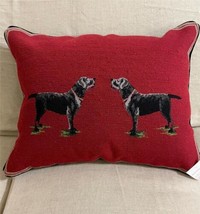 Throw Pillow Needlepoint,Petit Point Black Lab Dog 16x20 20x16 Green Red Cotton - £267.01 GBP