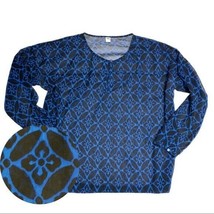 Sheer Black &amp; Blue Geometric Print Blouse Shirt - Old Navy Womens Size M... - £1.54 GBP