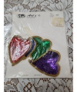 LARGE SEQUIN HEARTS APPLIQUE.  RED, BLUE. GREEN, PURPLE. 4&quot; X 3&quot; - $283.06 MXN