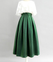 Emerlad Green Midi Party Skirt Women Plus Size Glitter A-line Pleated Skirt image 2