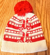 Atmosphere Red White Knit Beanie Ski Cap Hat Double Decker Bus Sz 10.5&quot; x 9&quot; NWT - £9.90 GBP