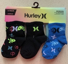 6 Hurley Ankle Socks 6-12 Months Baby Infant Toddler Boys Girls Pack Pairs NEW  - £7.10 GBP