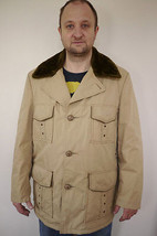 Vintage 1970s LAKE FOREST Khaki CANVAS Faux Fur Lined JACKET Coat USA Me... - $49.99