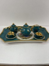 Vintage Porcelain Miniature Limoges France Tea Set Teal And Gold. Made I... - £130.89 GBP