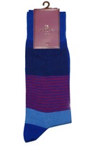 Bruno Magli Men&#39;s Cotton Socks  Blue Striped Design Size 10-13 Italy - $22.23