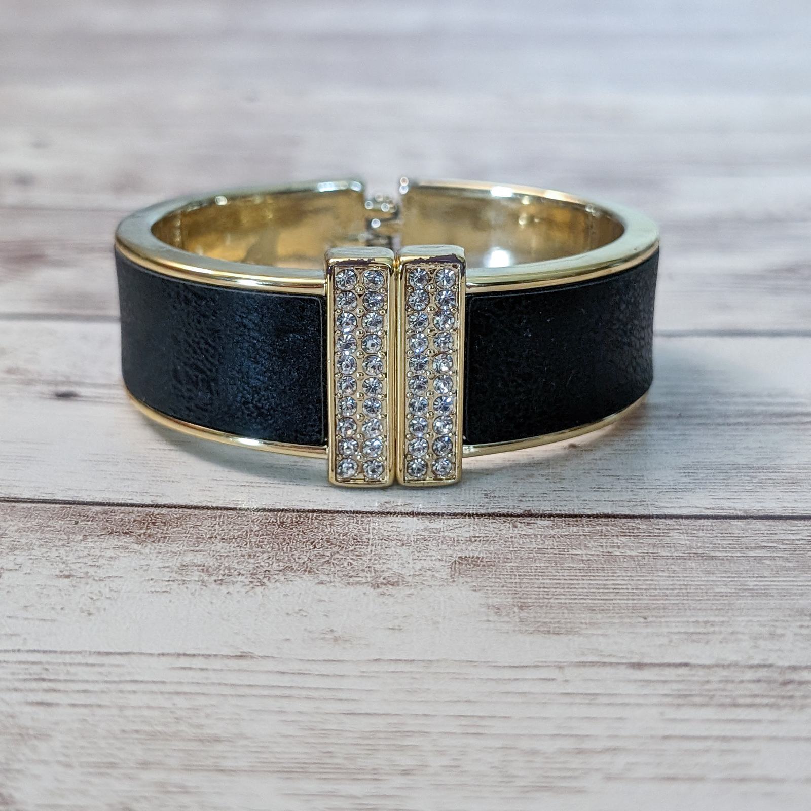 Primary image for Vintage Hinged Bracelet Gold Tone & Black - Fair Condition