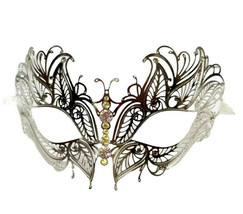 Silver Butterfly Eyes Laser Cut Venetian Mask Masquerade Metal Filigree ... - $18.80