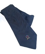Tommy Hilfiger Mens tie Black Logo Designer crest Solid silk USA repp Vi... - $35.00