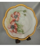 Antique SCHUMANN Hand Painted Signed Floral Plate w/ Reticulated Gold Ri... - $24.40