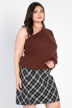 Women&#39;s Plus Size Brown Ribbed Textured One Shoulder Top (1XL) - £23.69 GBP