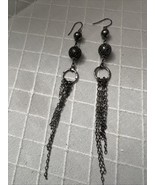 Pewter metal mesh chain dangle 5 inches long tassel earrings - €17,09 EUR
