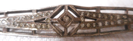 Victorian Art Nouveau Sterling Filigree Silver Color Bar Pin Clear Stones 3&quot; - £34.02 GBP