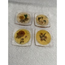 Vintage Clear Pressed Flower Plastic Coasters Set Of 4 Different (Variet... - $6.93