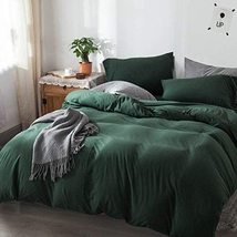 Dark Emerald Green Stonewashed Linen Duvet Cover Soft Linen Bedding Quee... - £27.40 GBP+