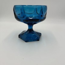 MCM Viking Candy Dish Blue Art Glass 1960s Bluenique Pedestal 6in Beautiful - $70.13