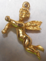 Soaring Flying 3D Angel Cherub Baby Pendant Charm Gold Plated 1 1/4&quot; Long - £15.56 GBP