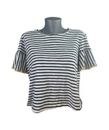 Anthropologie W5 Blue White Striped Crop T-Shirt Top Pop of Yellow Size ... - $29.81 CAD