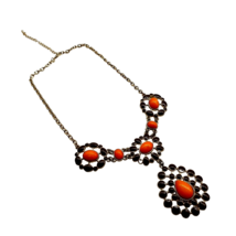 Necklace Womens Costume Jewelry Pendent Orange Brown Metal Enamel Plastic - £14.94 GBP